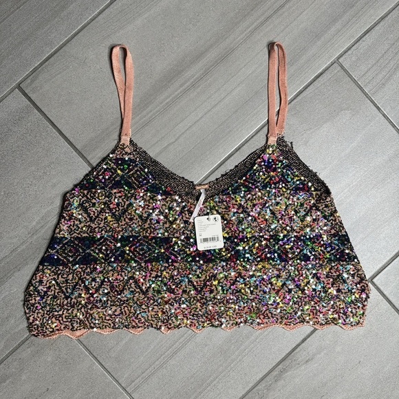 Free People Twilight Rose Combo Tank Sequin Crop Camisole in Pink and Blue - Picture 3 of 9